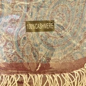100% cashmere scarf wrap blue purple paisley NEW